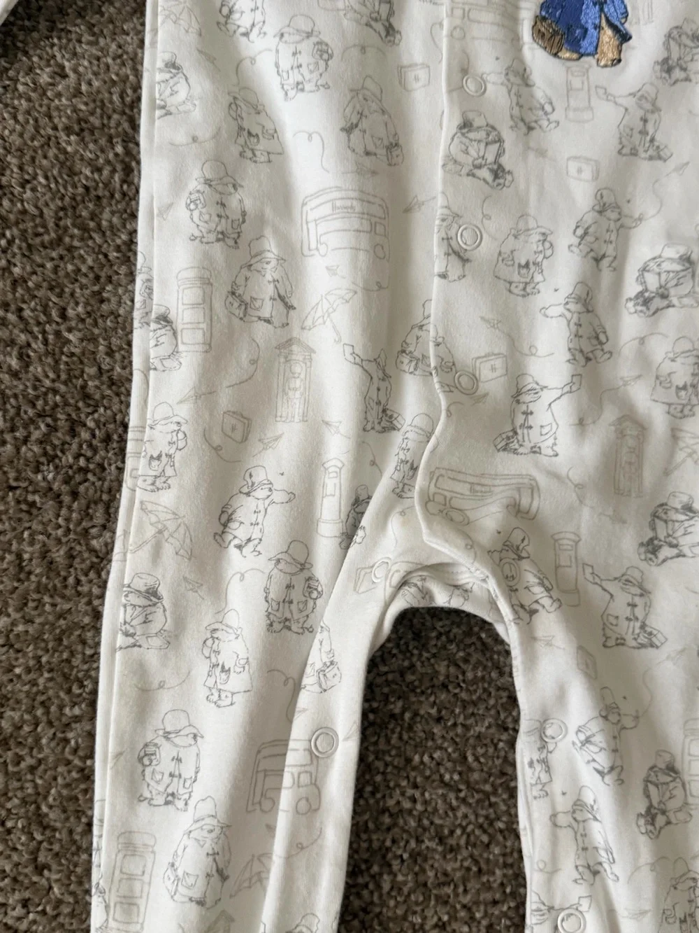 Harrods White Paddington Bear Embroidered Footie with Red Hat Detail
